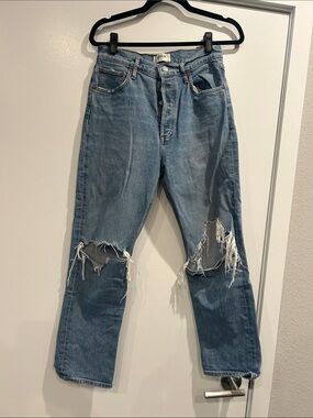 EUC Agolde Light Blue Distressed Straight Leg Jeans Size 28